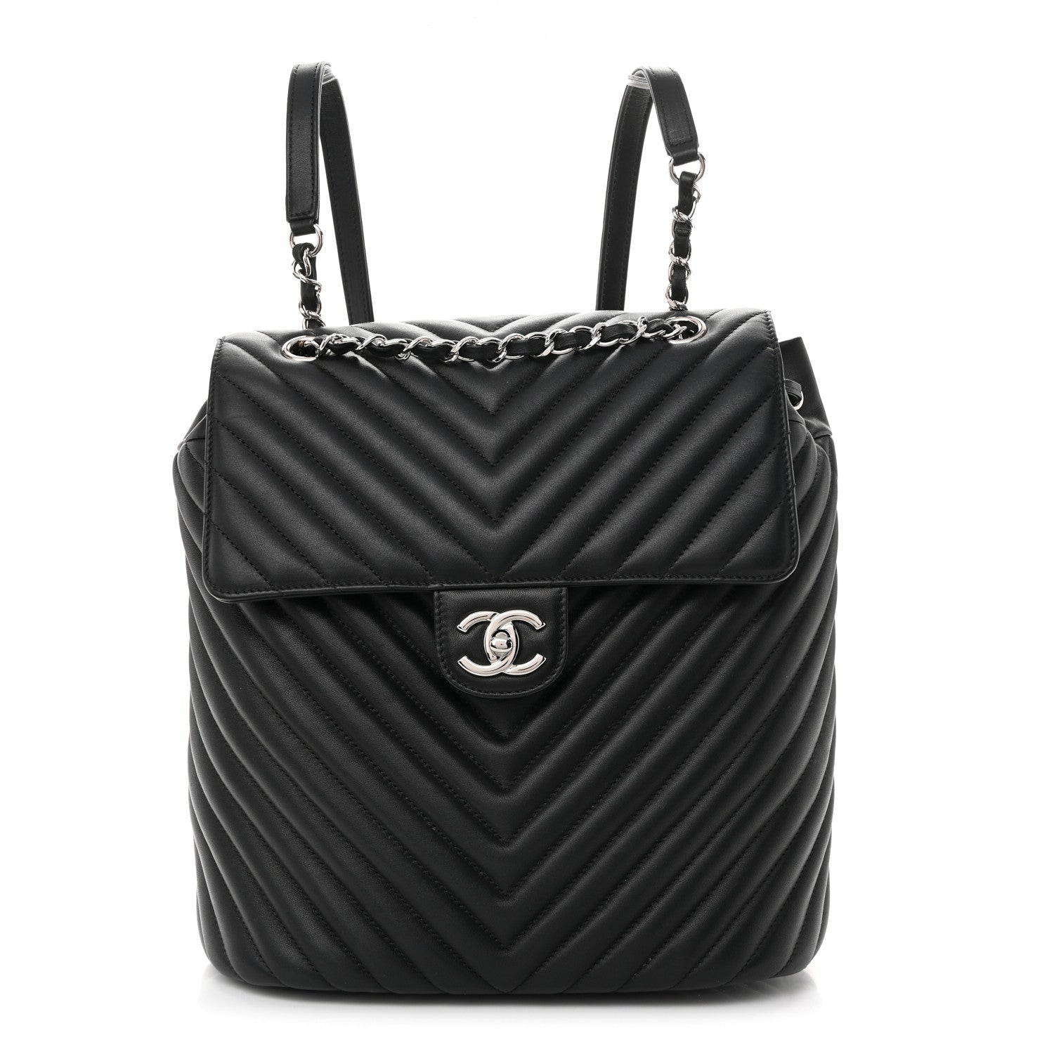 Calfskin Chevron Quilted Large Urban Spirit Backpack Black