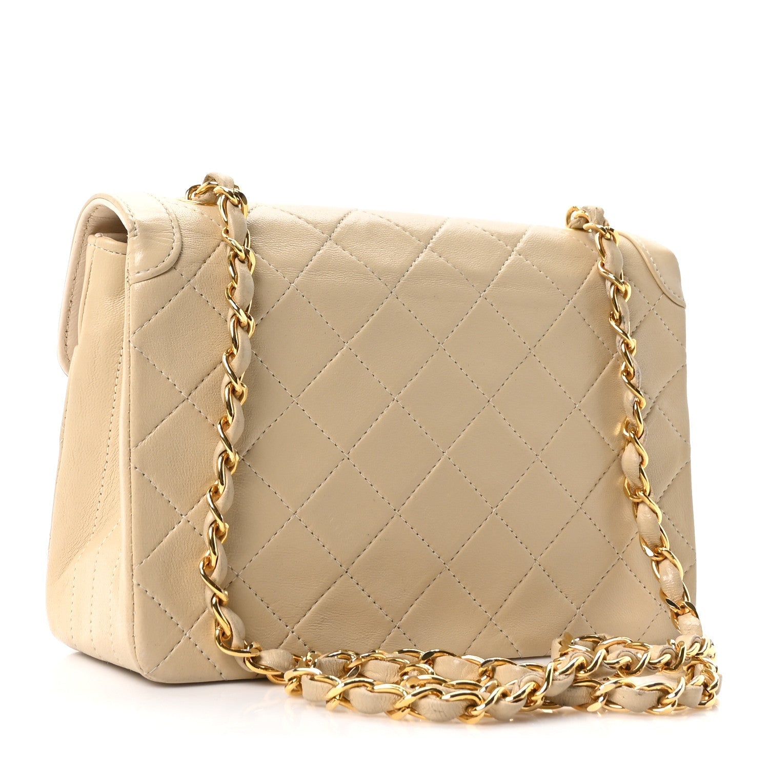 Lambskin Quilted Small Single Flap Beige