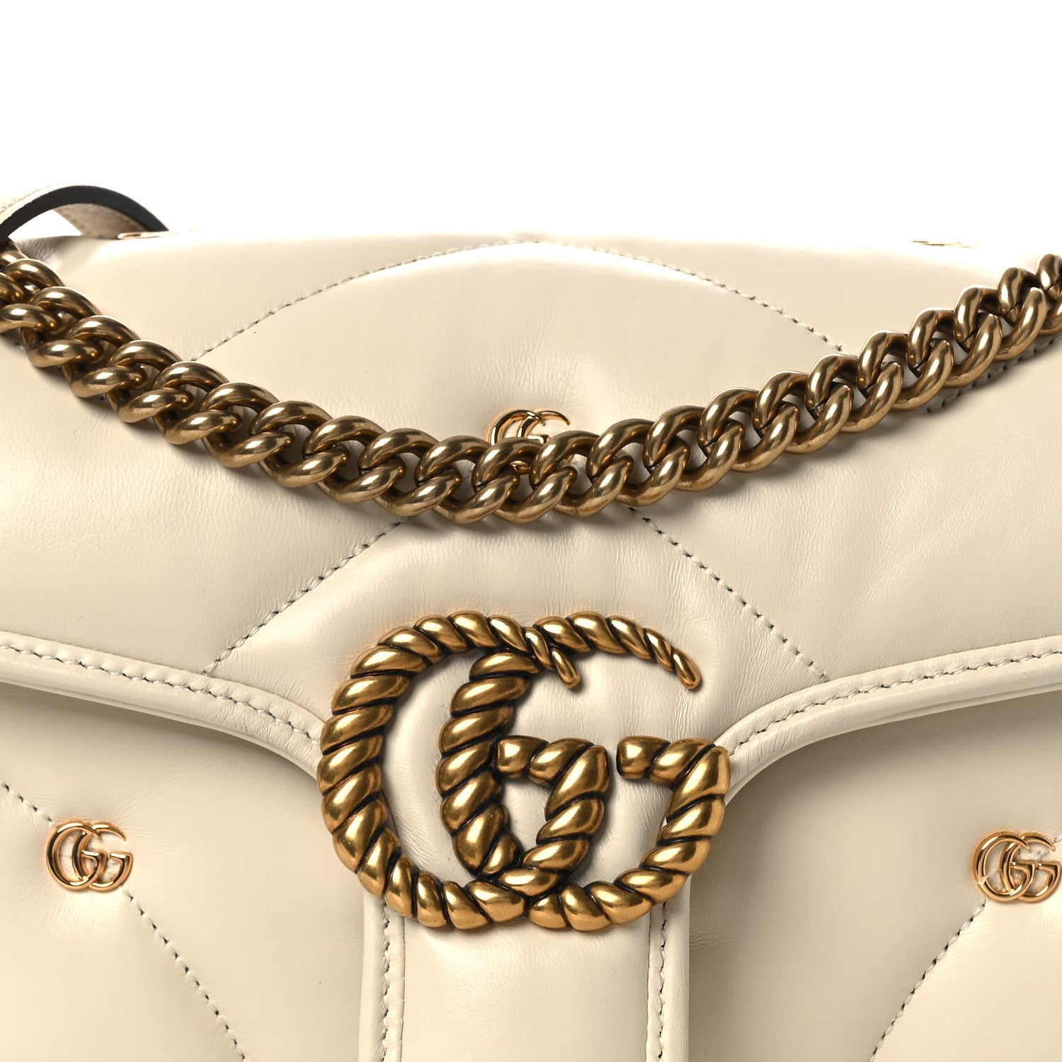 Nappa Matelasse Double G Studs Small Torchon GG Marmont Shoulder Bag Mystic White