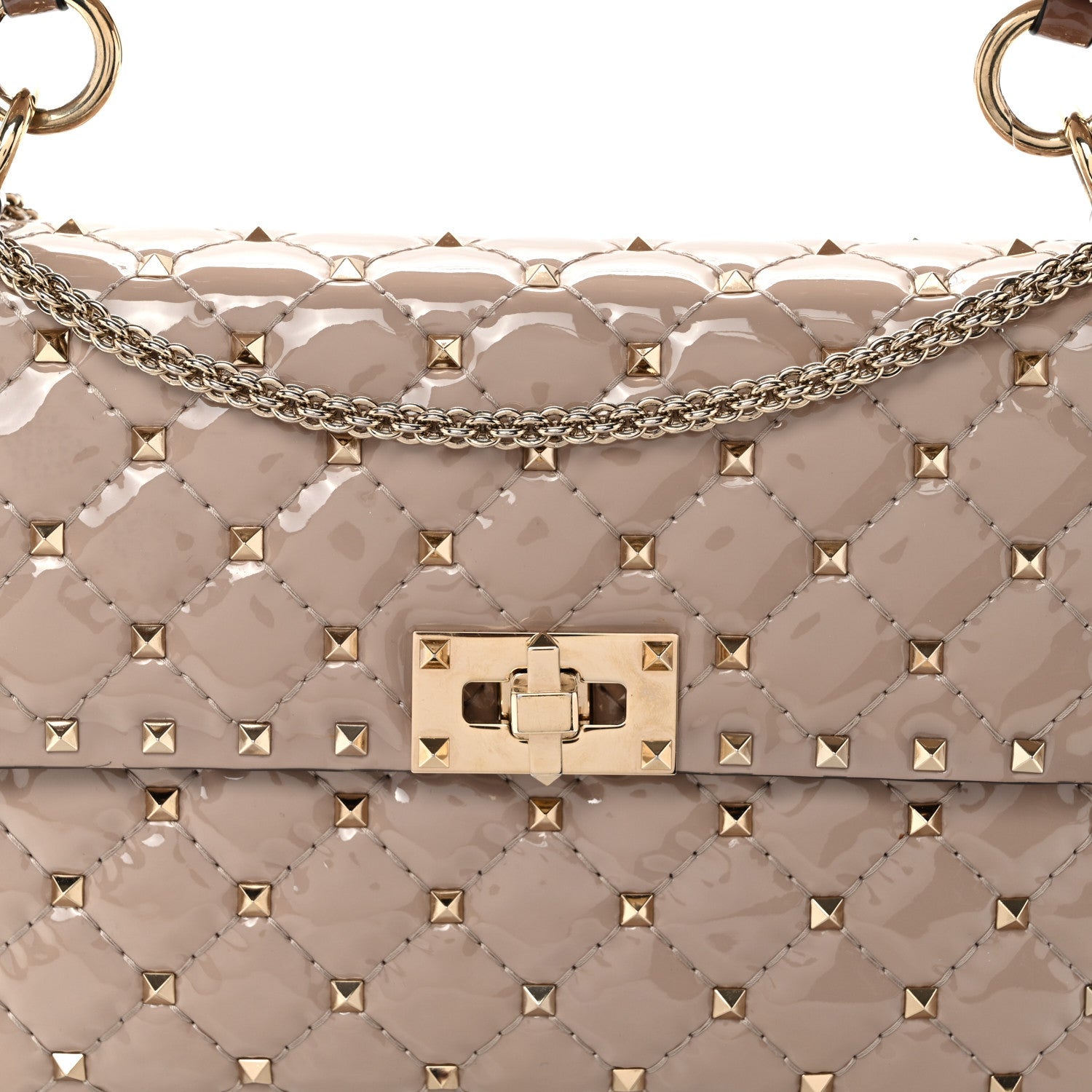 Patent Medium Rockstud Spike Shoulder Bag Poudre