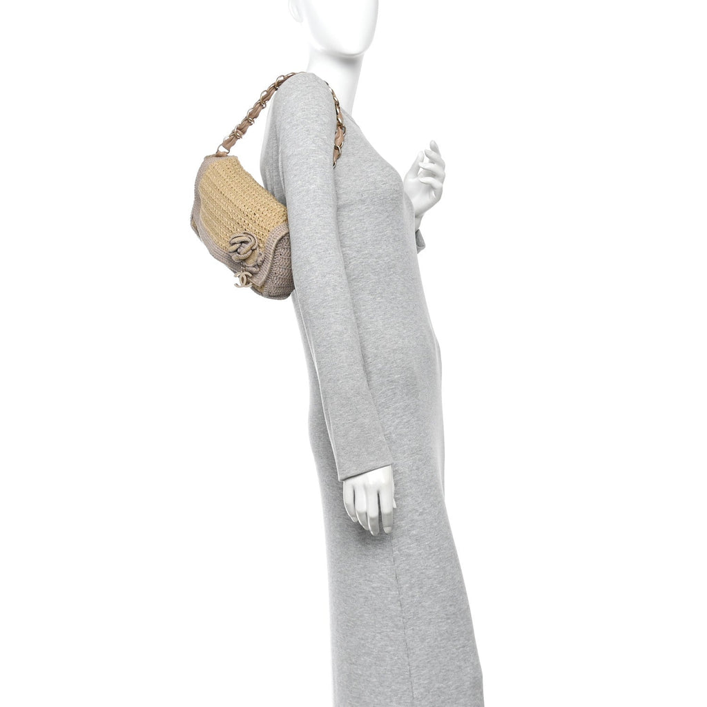 Crochet Camellia Flap Bag Beige