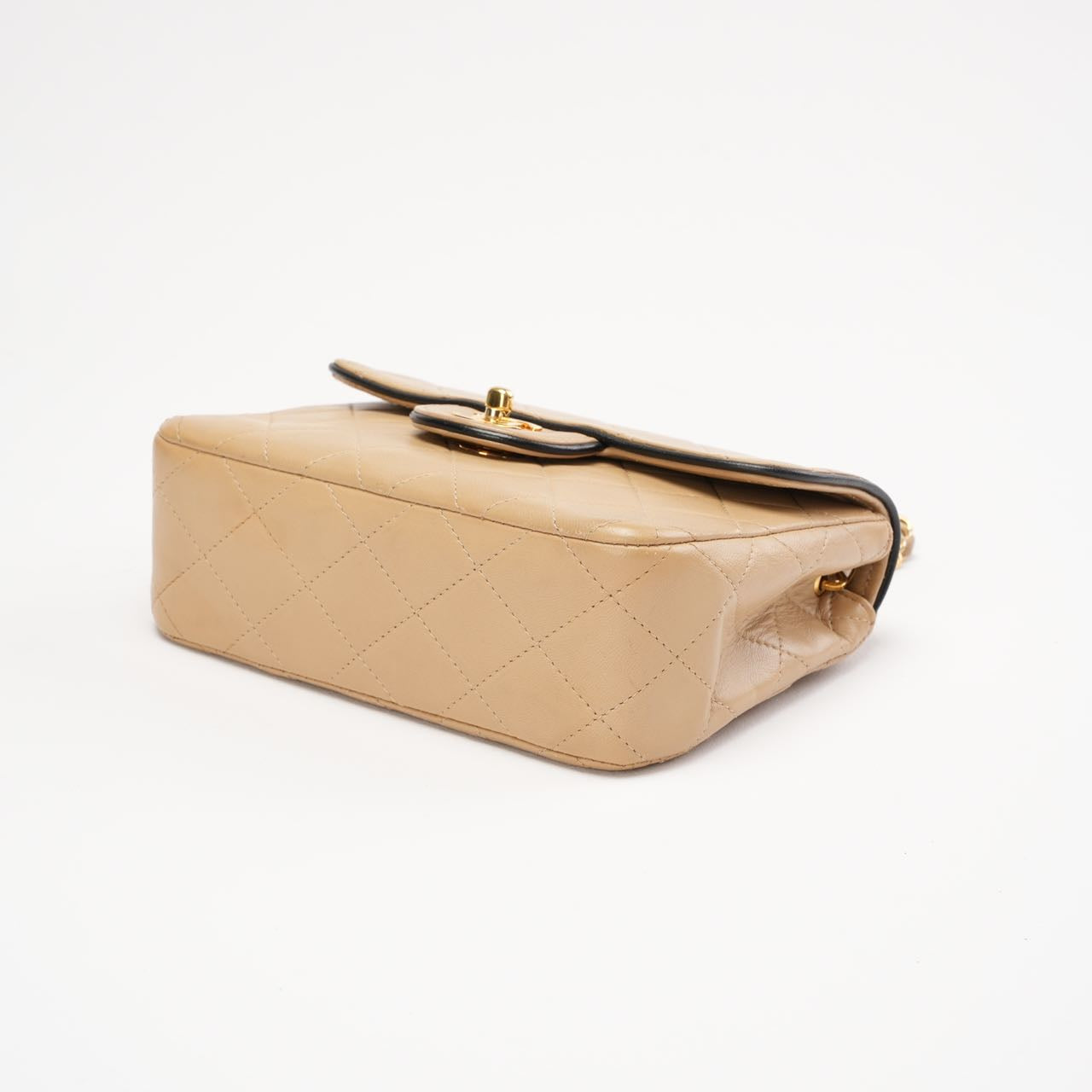 Chanel Vintage Classic Two Tone Mini Square Flap Lamb Beige 1991