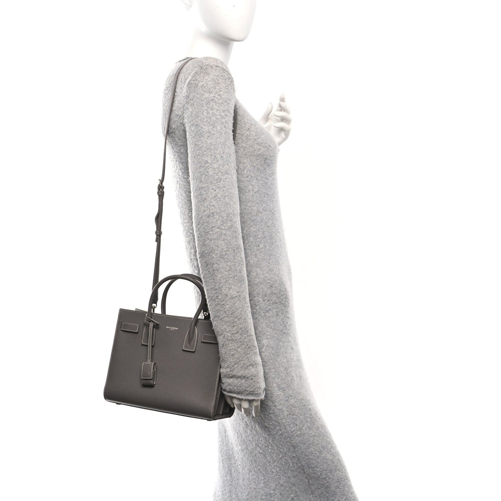 Grained Calfskin Topstich Baby Sac De Jour Grey