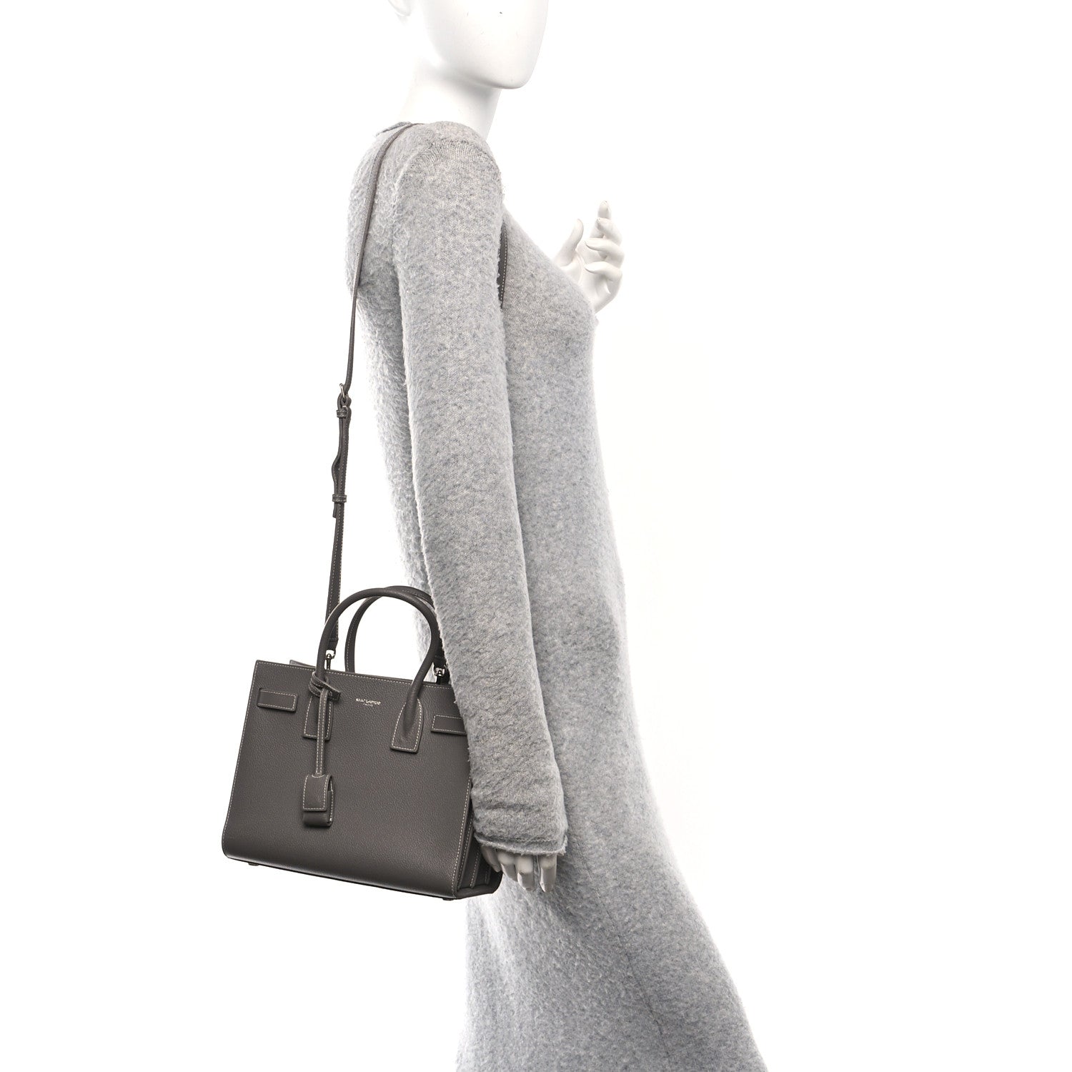 Grained Calfskin Topstich Baby Sac De Jour Grey