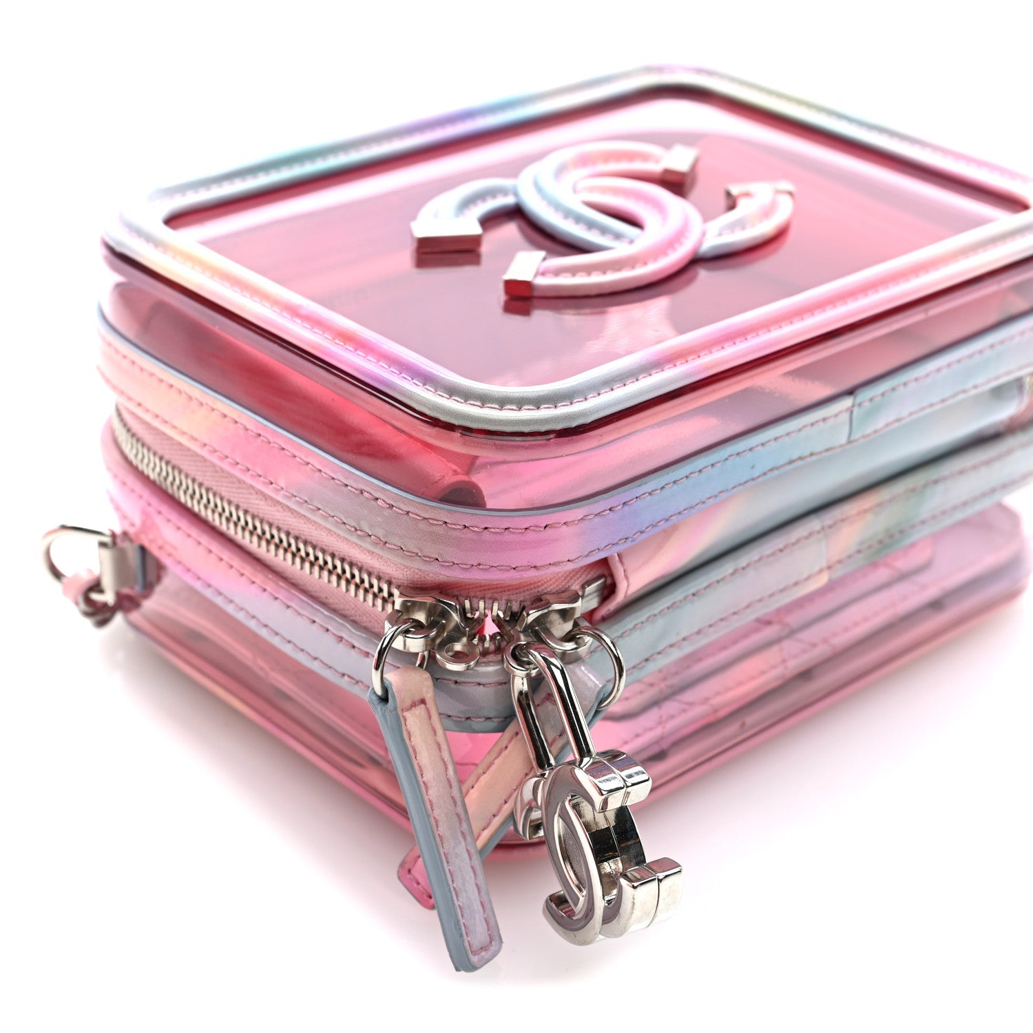 PVC Lambskin Filigree Small CC Filigree Vanity Case Pink Multicolor