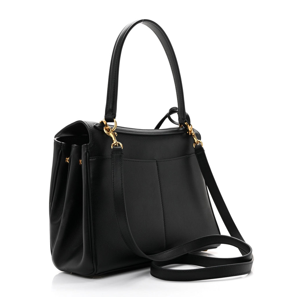 Natural Smooth Calfskin Small Rodeo Top Handle Handbag Black