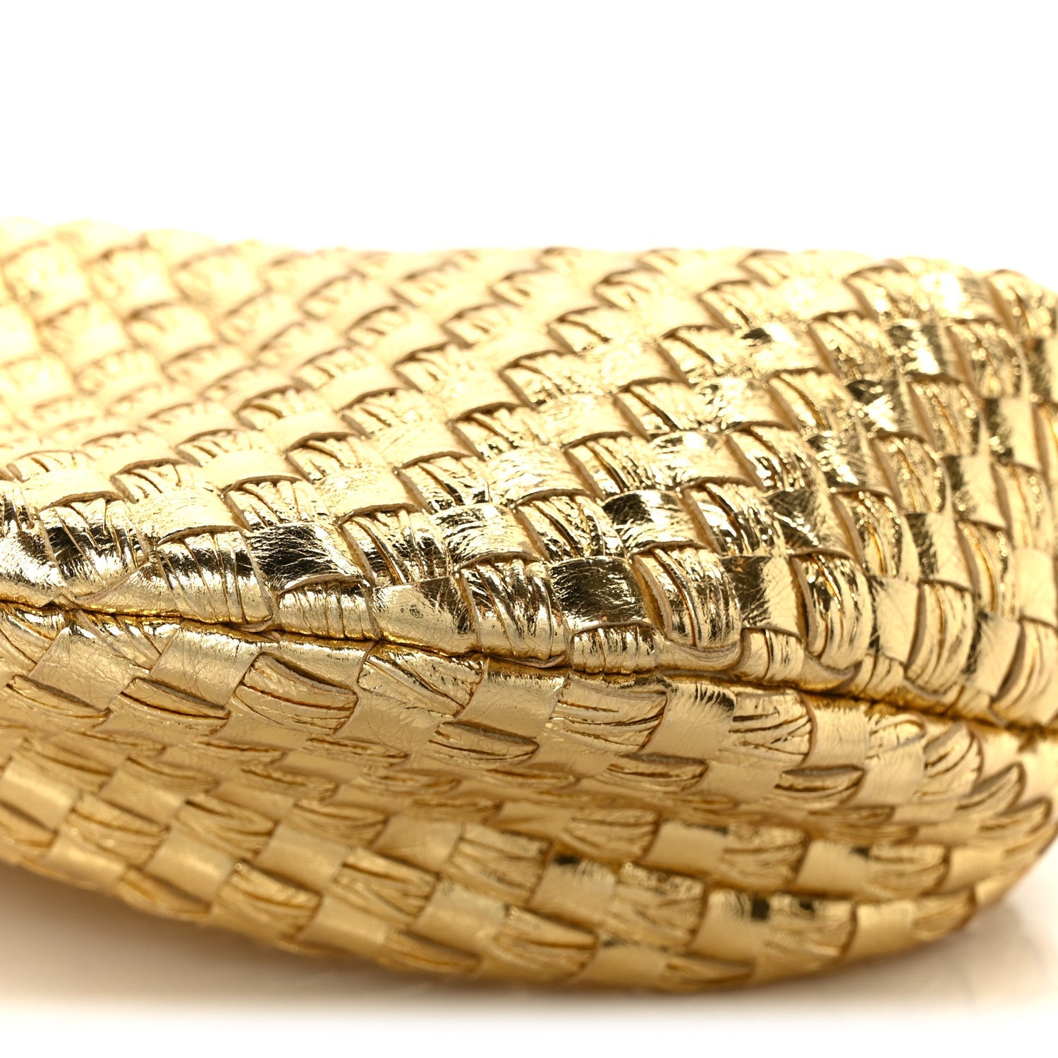 Laminated Calfskin Pressed Intreccio Mini Jodie Gold