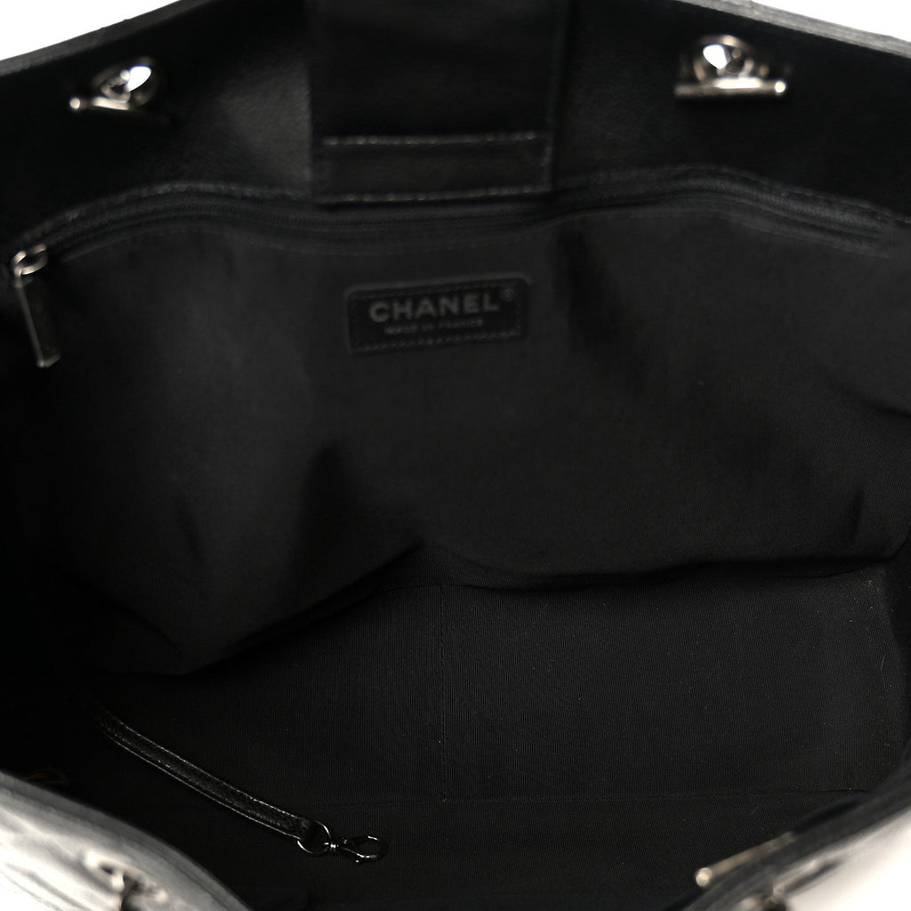 Calfskin Quilted Large CC Shopping Tote Black