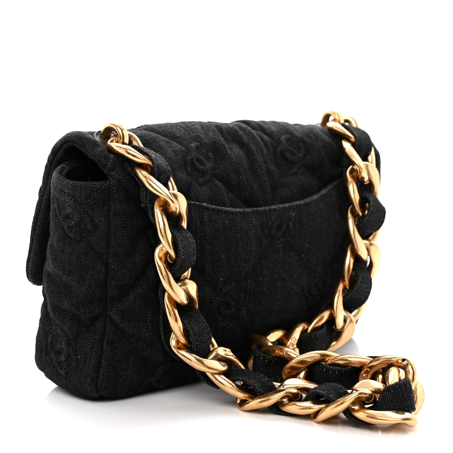 Denim Quilted Medium Funky Town Flap Black