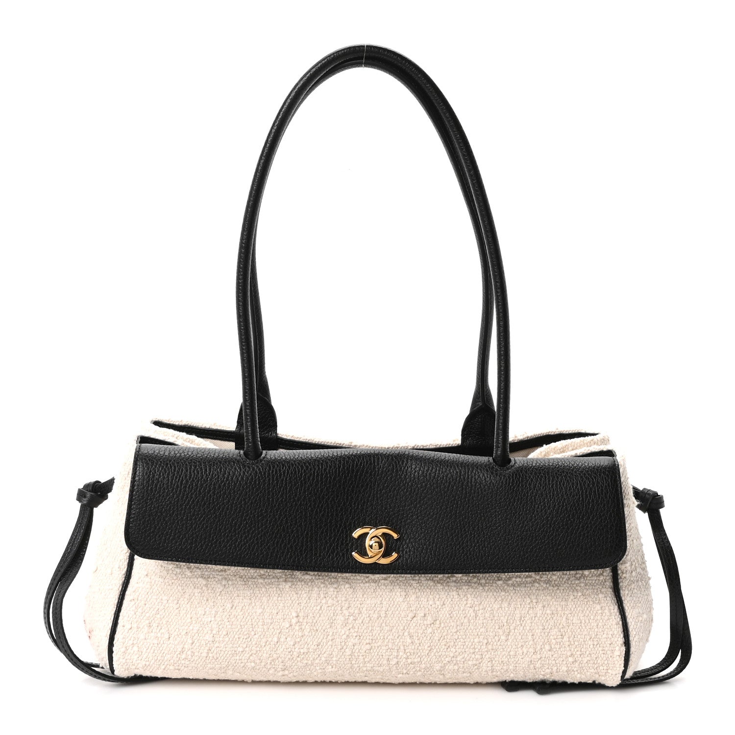 Grained Calfskin Boucle Urban Essentials Small Shopping Bag Ecru Black