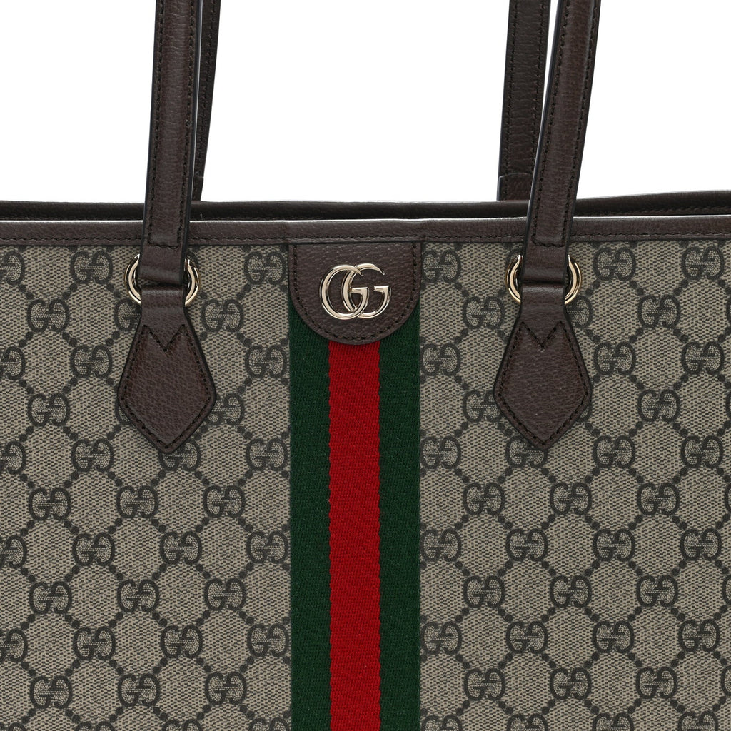GG Supreme Monogram Textured Calfskin Web Small Ophidia Shoulder Tote Bag Beige Ebony New Acero