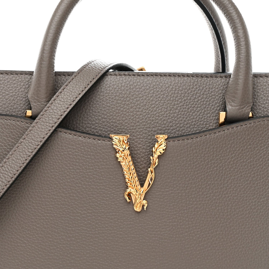 Grainy Calfskin Virtus Top Handle Tote Grey