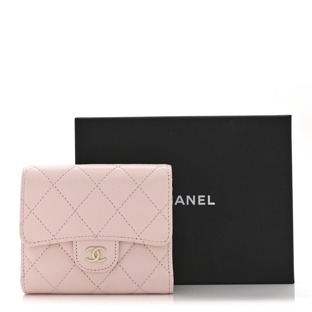 Caviar Quilted Compact Flap Wallet Light Pink Light Pink