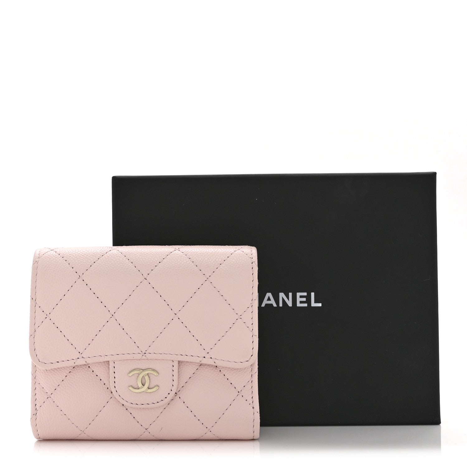 Caviar Quilted Compact Flap Wallet Light Pink Light Pink