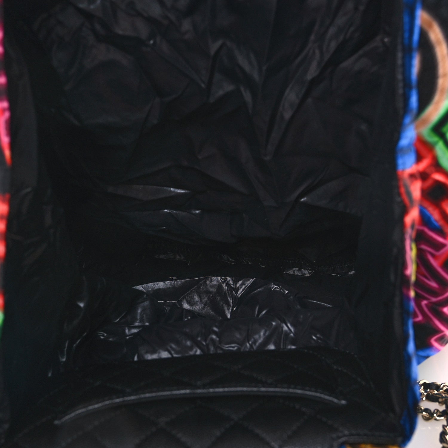 Caviar Fabric Graffiti Foldable Tote Bag With Chain Black Multicolor