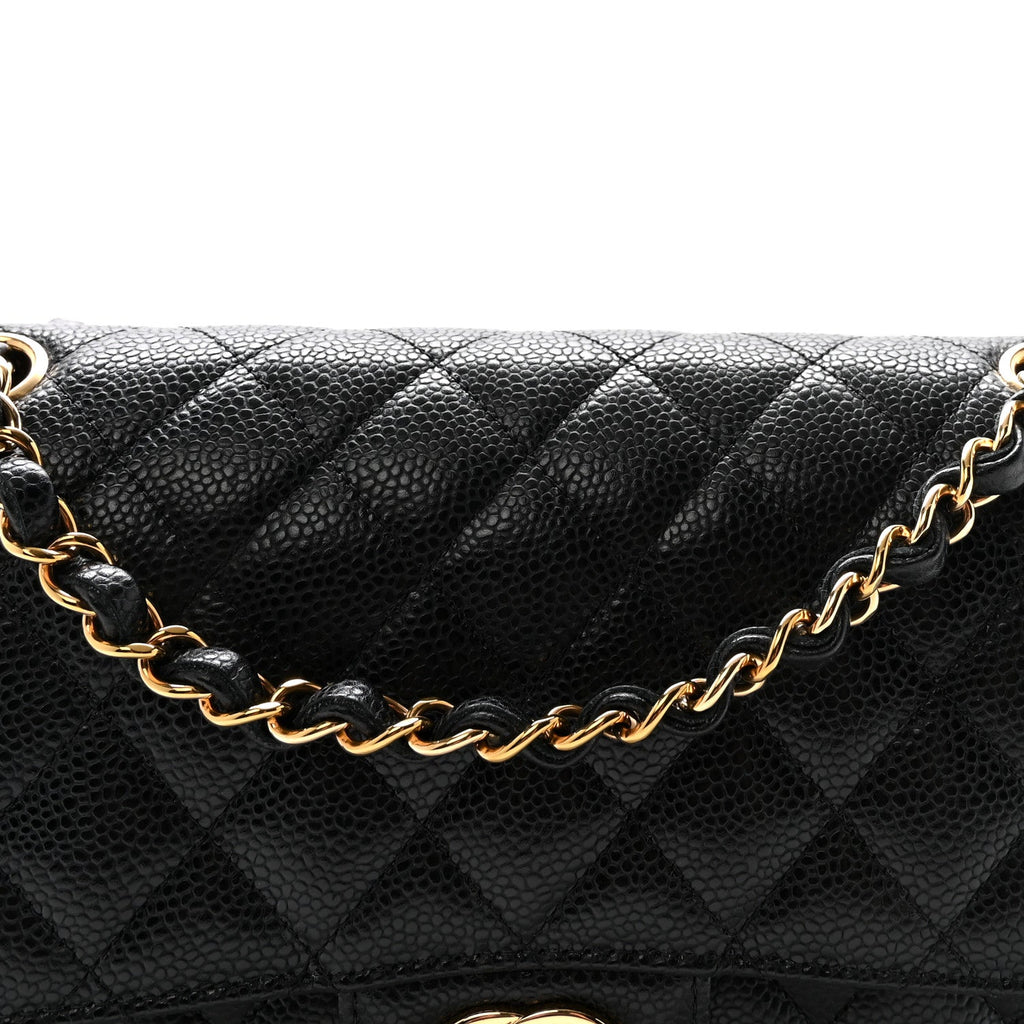 Caviar Quilted Medium Double Flap Black