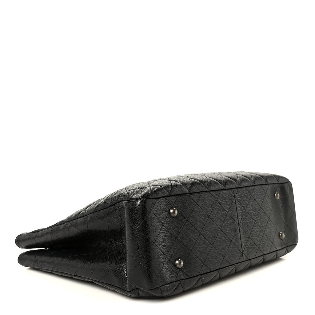 Calfskin Quilted Large CC Shopping Tote Black