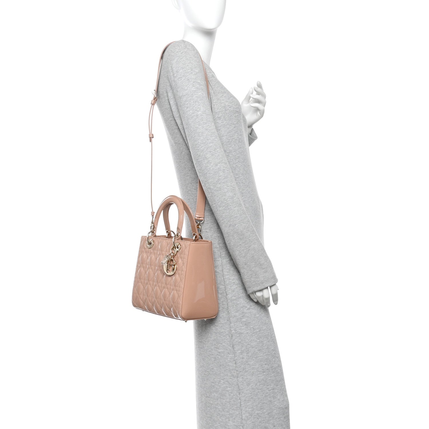 Patent Cannage Medium Lady Dior Rose Des Vents