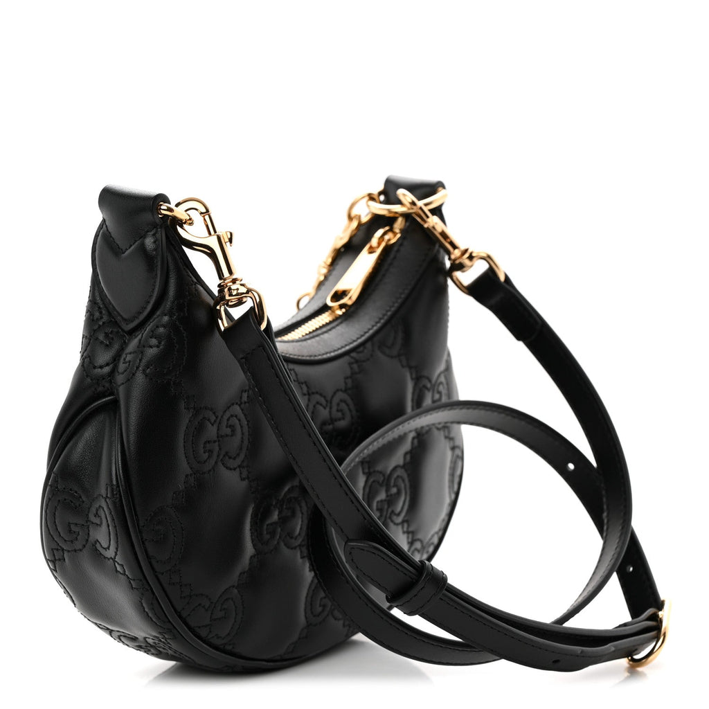 Calfskin GG Matelasse Mini Hobo Shoulder Bag Black