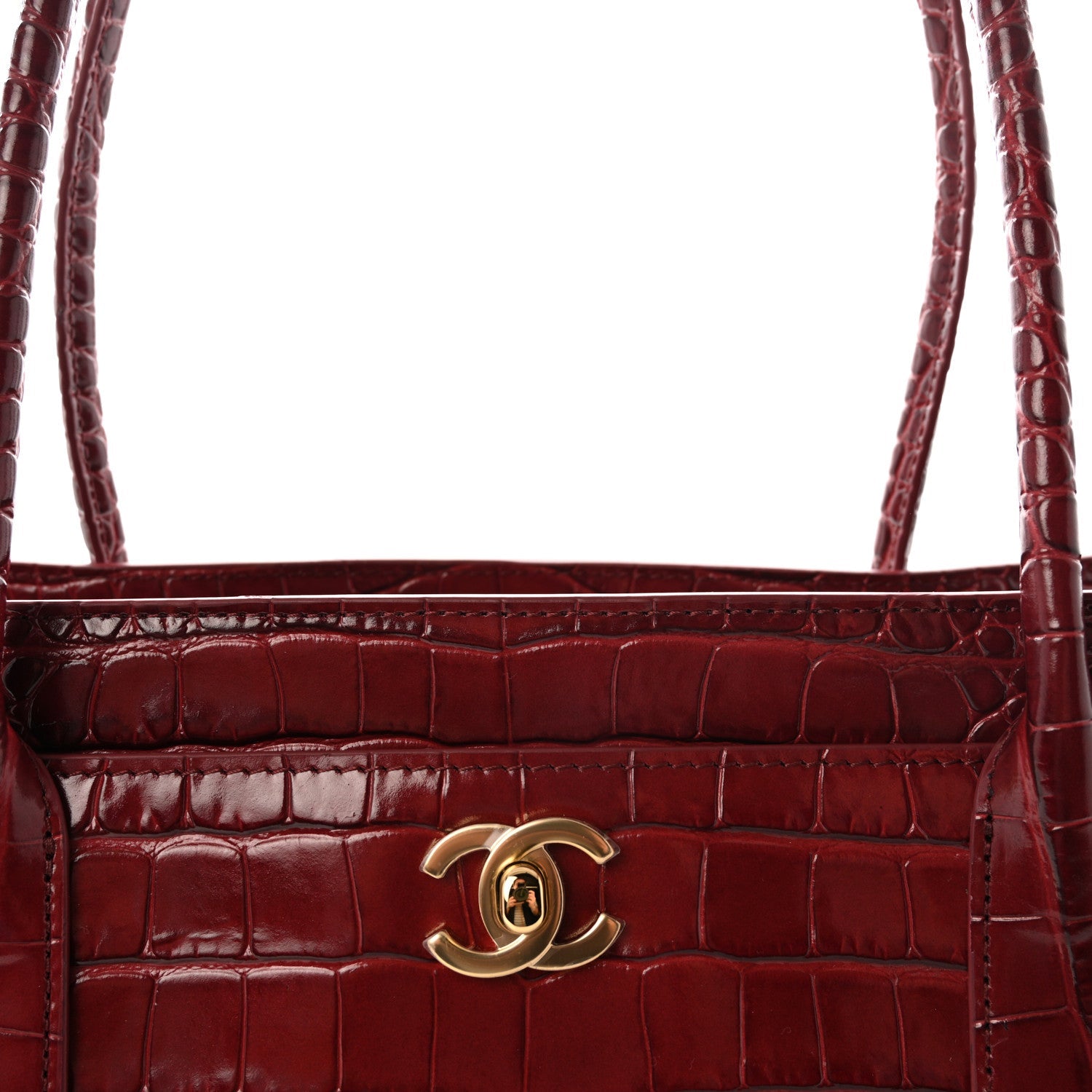 Calfskin Crocodile Embossed Archetype Small Shopping Tote Burgundy