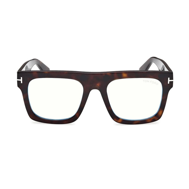 Tom Ford Eyeglasses Square Full Rim, Dark Havana Frame and Clear Blue Light Block with Green Clip-On Lens FT6068-B052