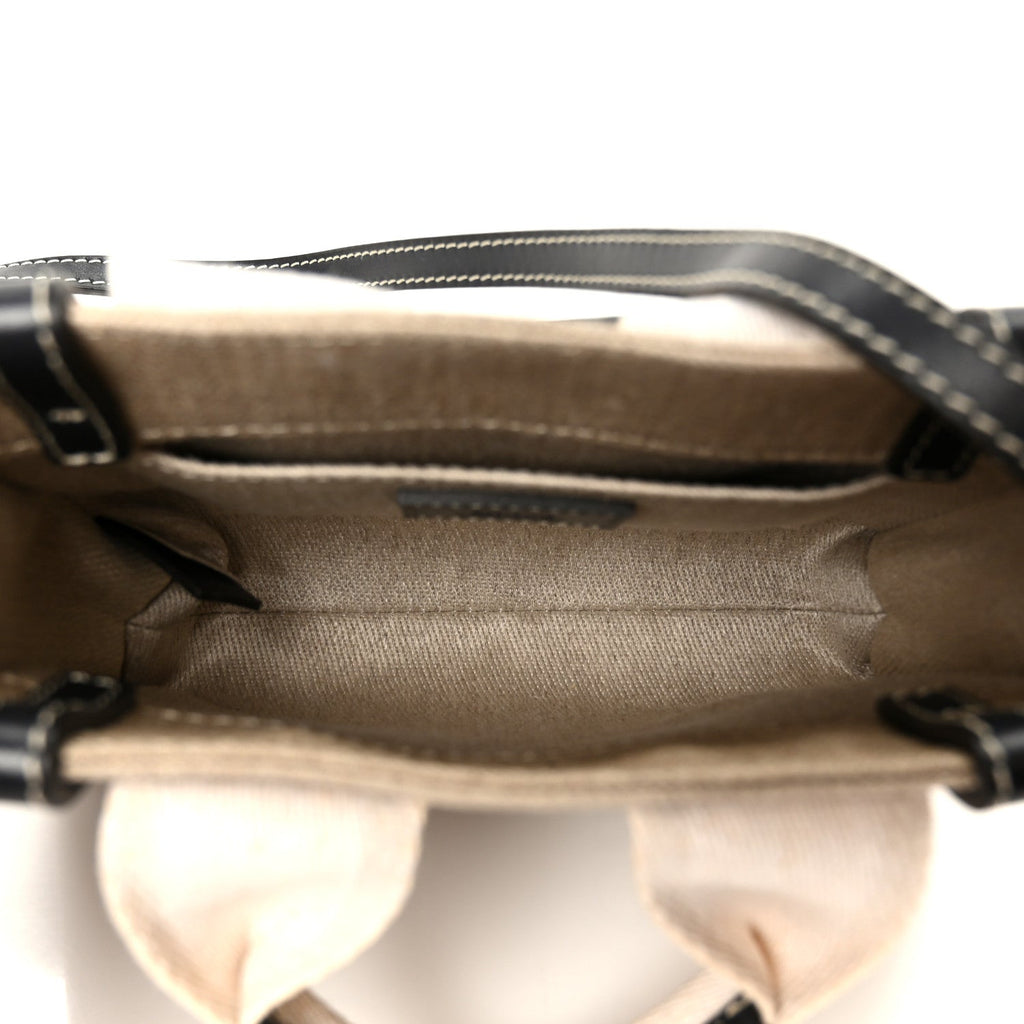 Cotton Calfskin Mini Woody Ribbon Tote White Navy