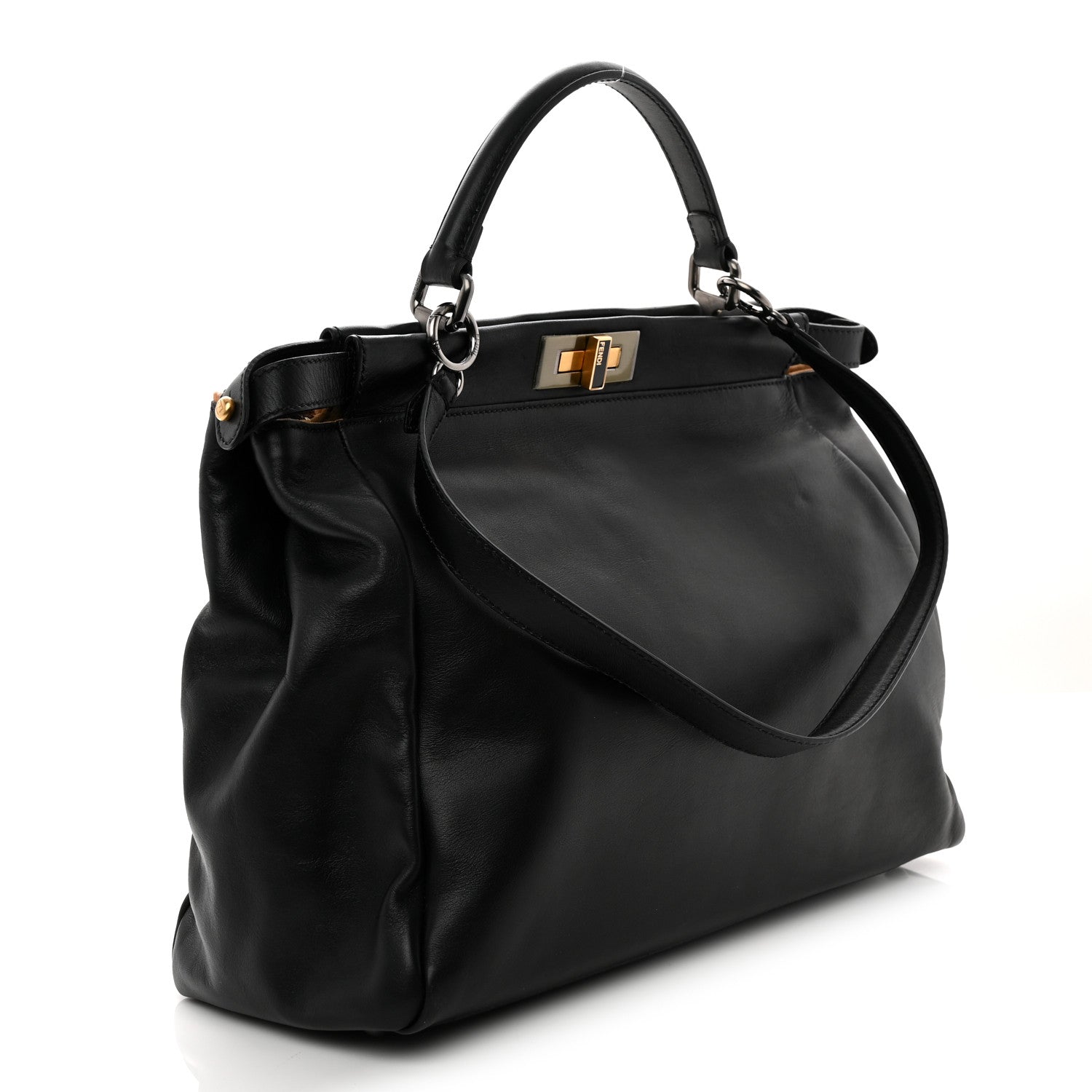 Calfskin Calf Hair Leopard Print Large Peekaboo Iconic Satchel Black