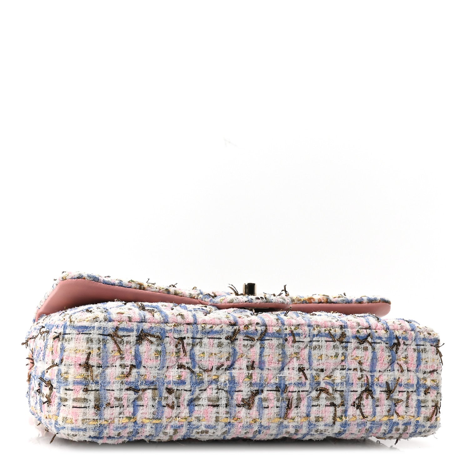 Tweed Quilted Medium Double Flap Blue Pink Gold White