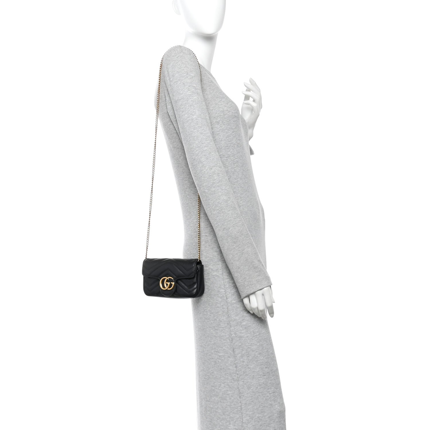 Calfskin Matelasse Super Mini GG Marmont Shoulder Bag Black