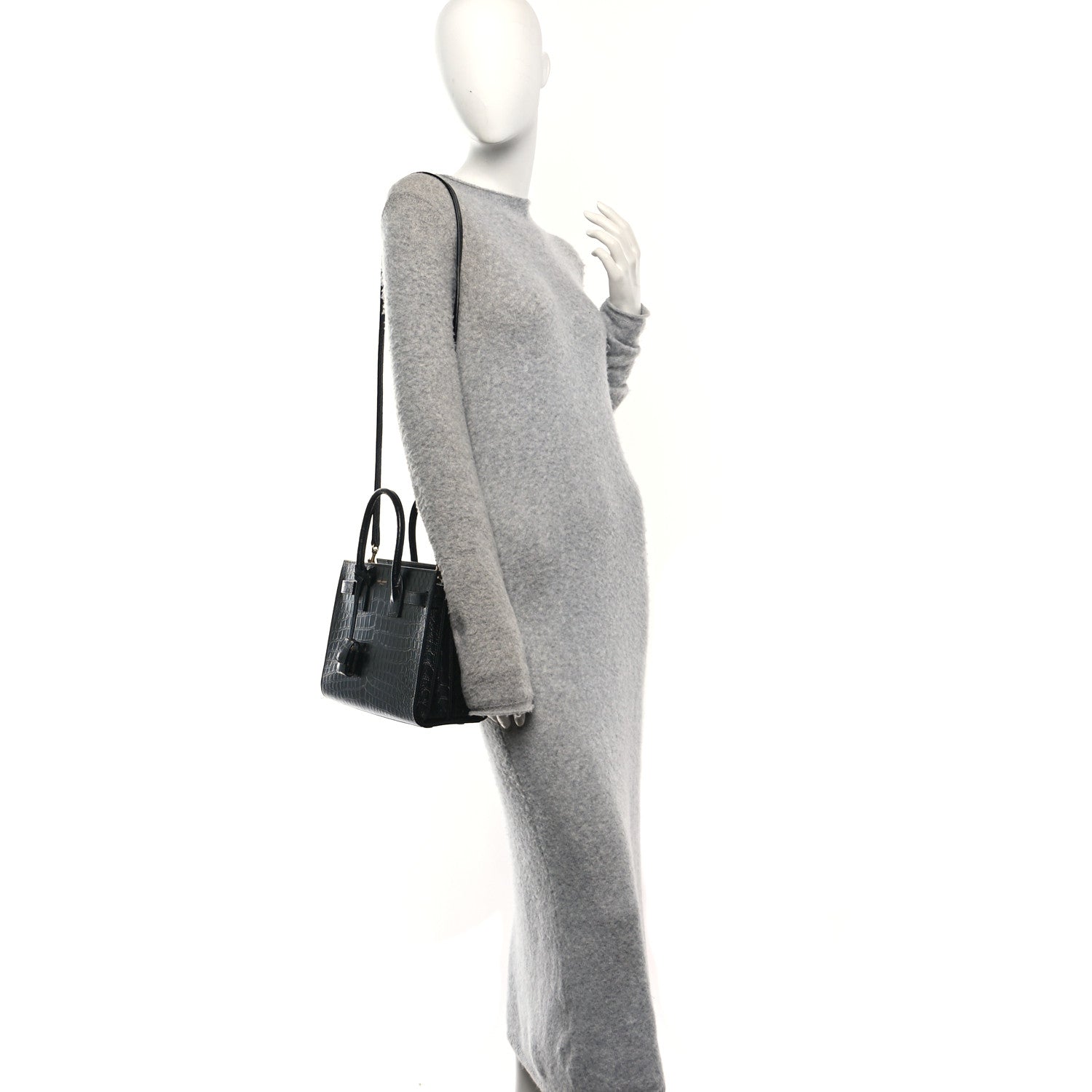 Calfskin Crocodile Embossed Baby Sac De Jour Black