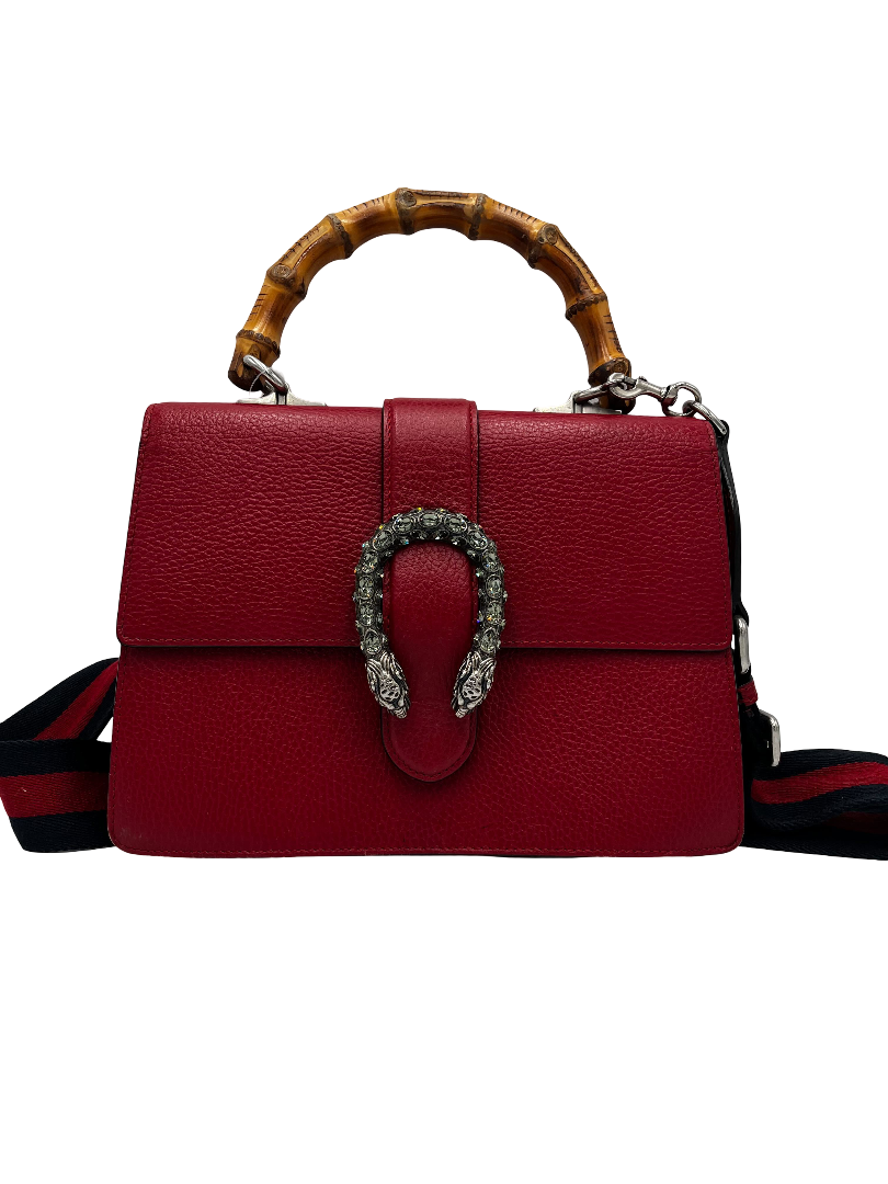 Gucci Dionysus Bamboo Top Handle Bag Leather Red Leather Handbag (Authentic  )