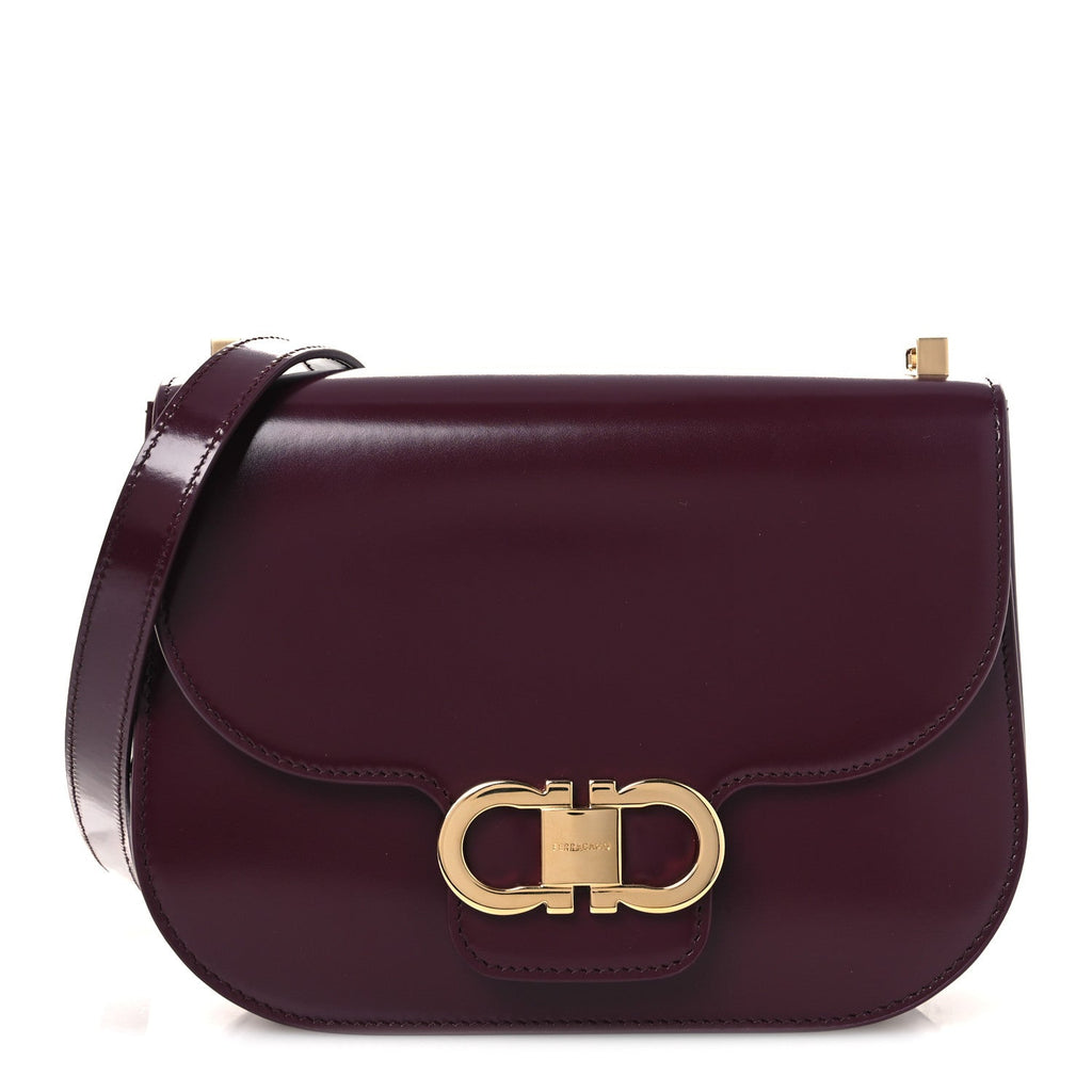 Calfskin Double Gancini Crossbody Plum