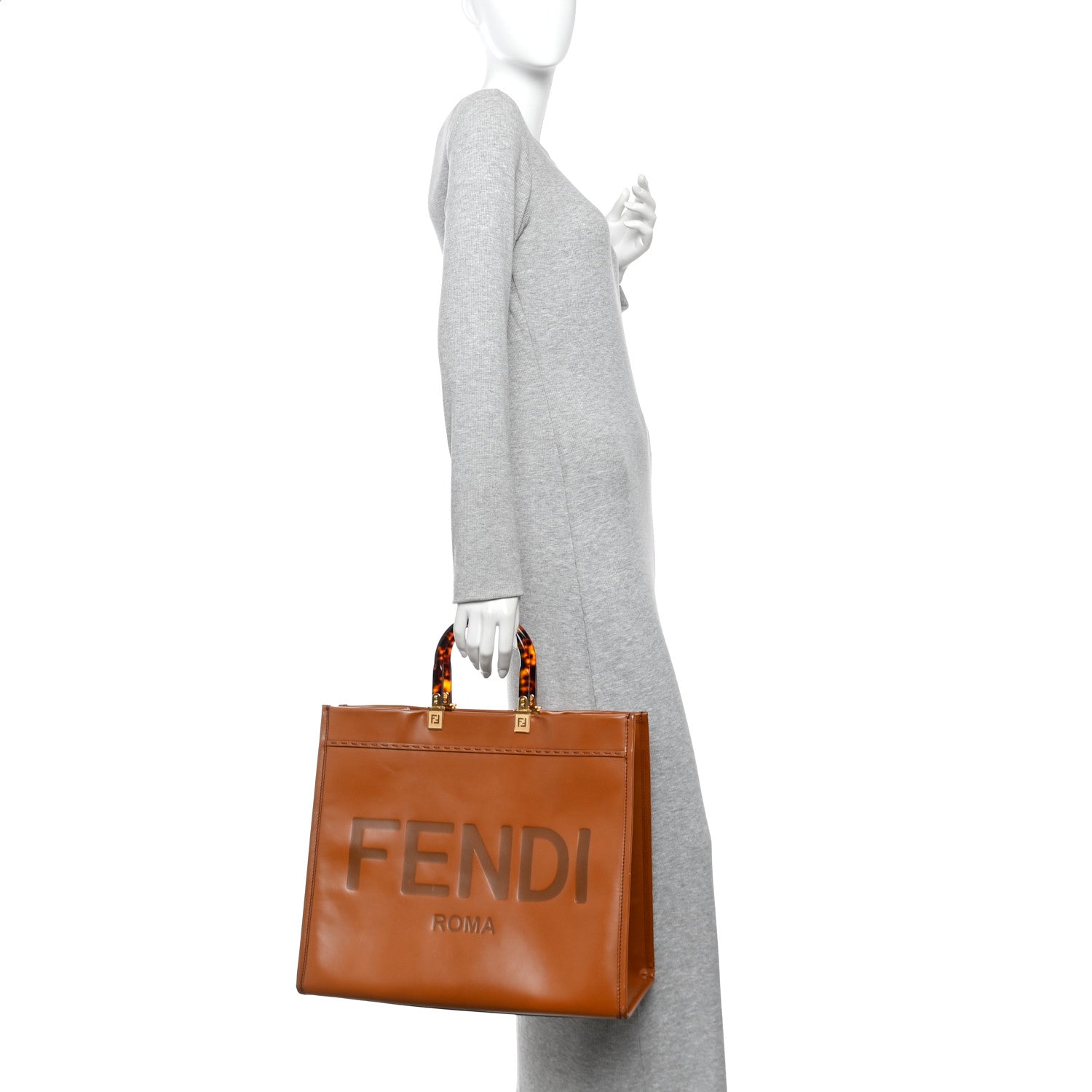 Vitello King Plexiglass Large Fendi Sunshine Shopper Tote Cuoio