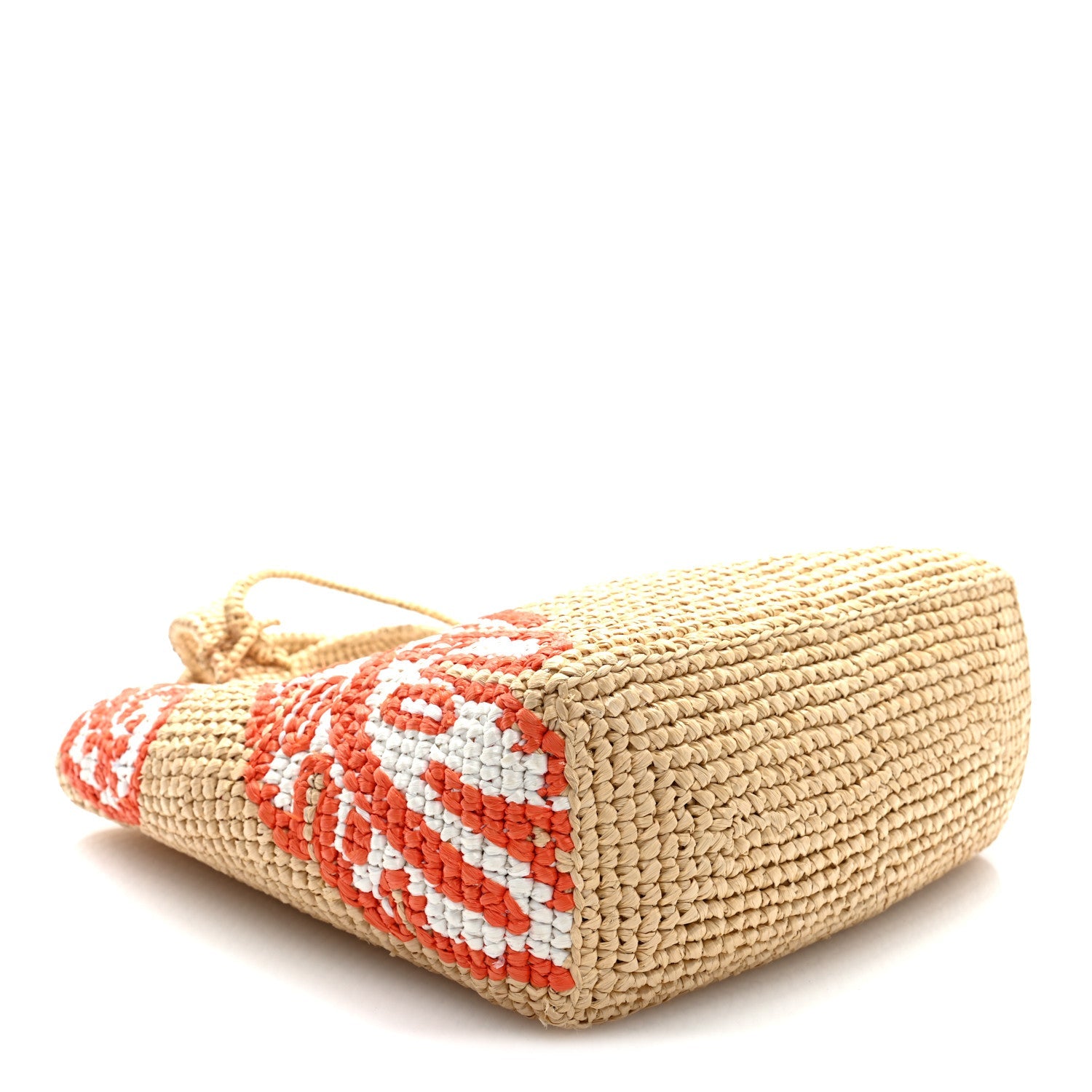 Yarn Raffia Effect Crochet Embroidered Floral Logo Tote Naturale Aranci