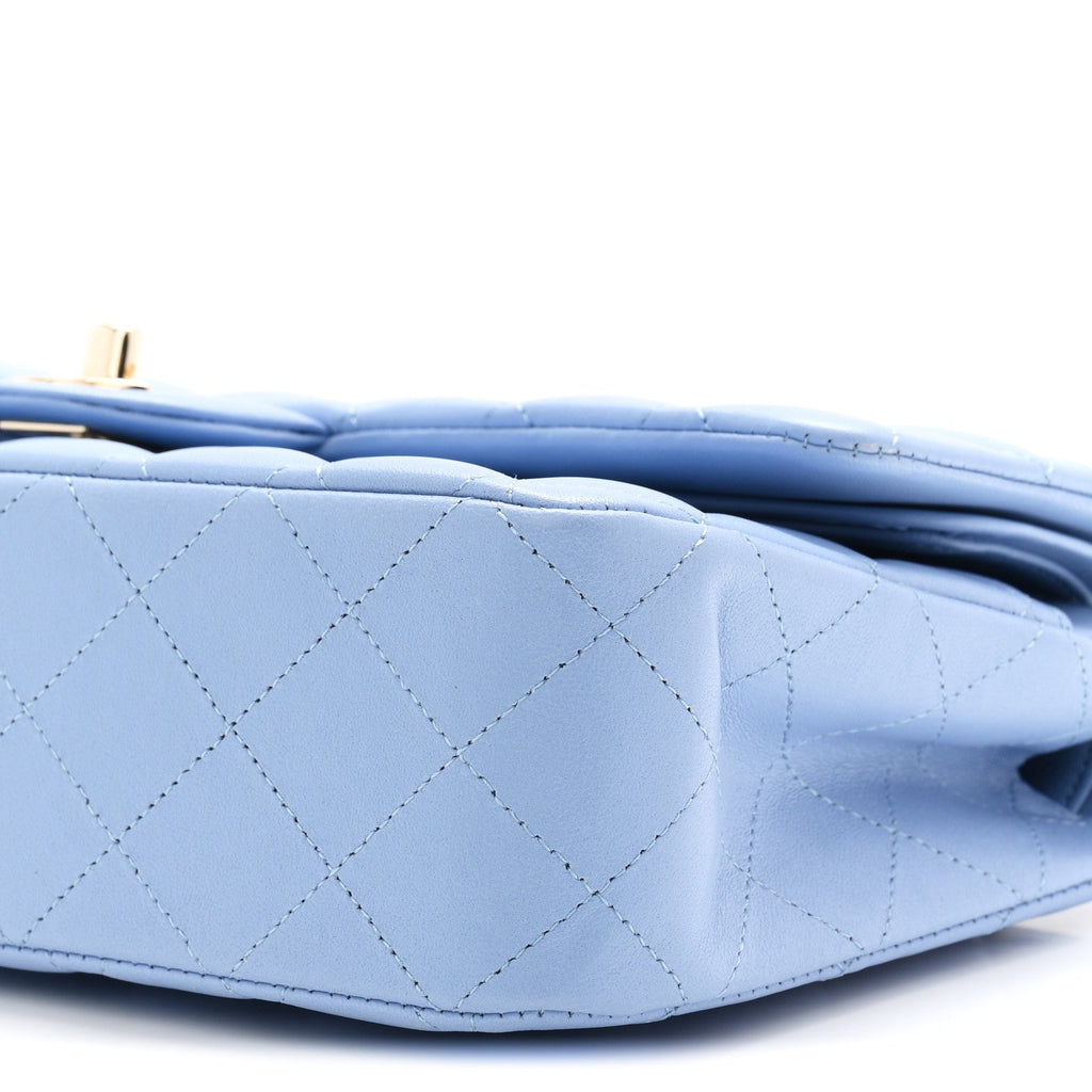 Lambskin Quilted Medium Double Flap Light Blue