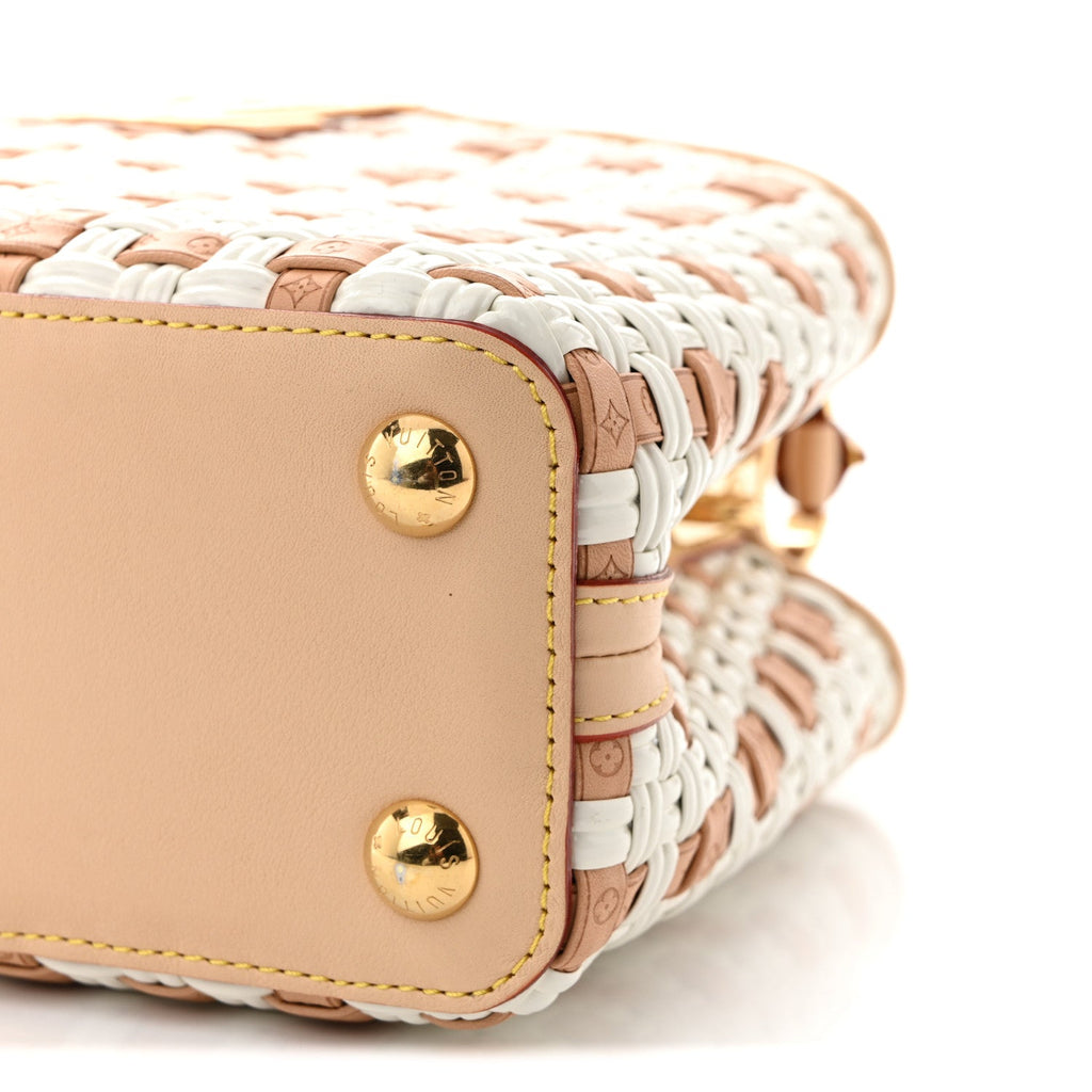 Woven Calfskin Heavenly Capucines BB White Natural
