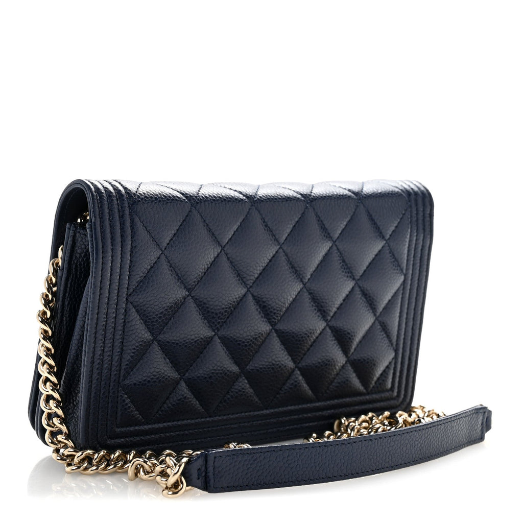 Caviar Quilted Boy Wallet On Chain WOC Navy