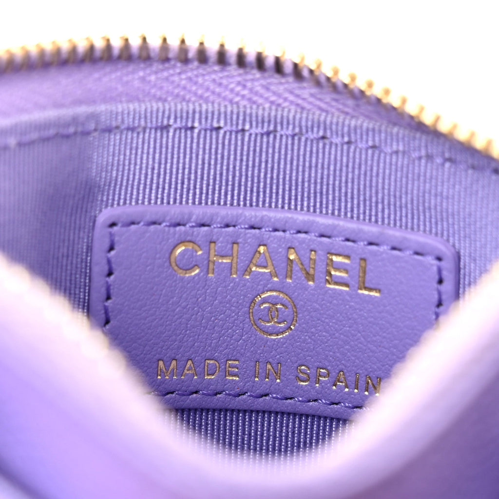 Caviar Quilted CC Zip Card Holder Purple