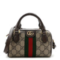 GG Supreme Monogram Textured Dollar Calfskin Web Super Mini Ophidia Top Handle Bowler Bag Beige Ebony New Acero