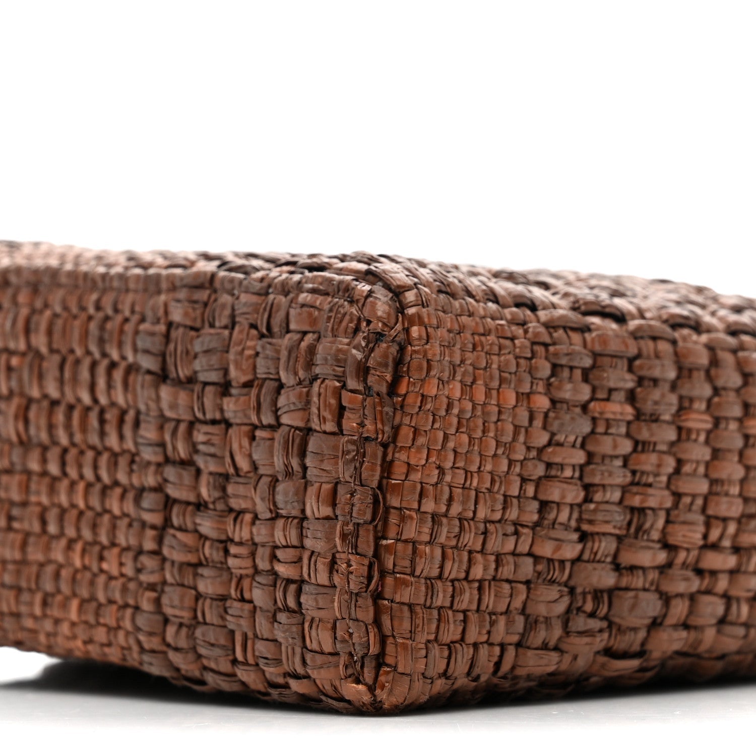 Braided Raffia Quilted Top Handle Slim Vanity With Chain Brown