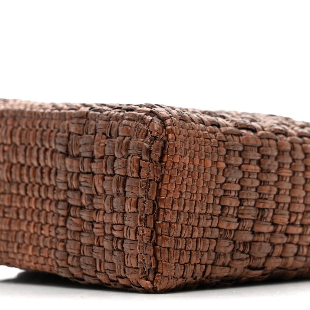 Braided Raffia Top Handle Slim Vanity With Chain Brown