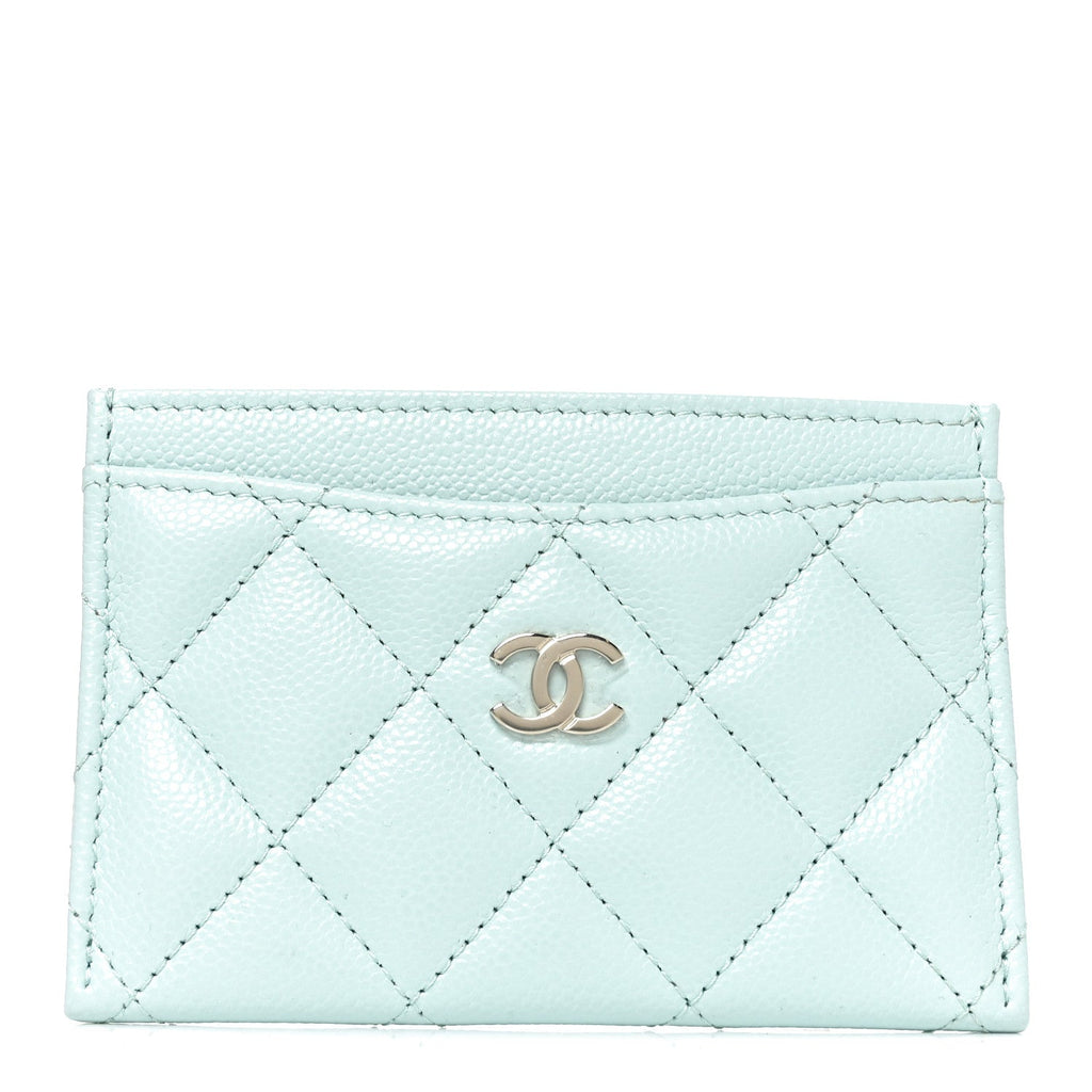 Caviar Quilted Card Holder Light Blue