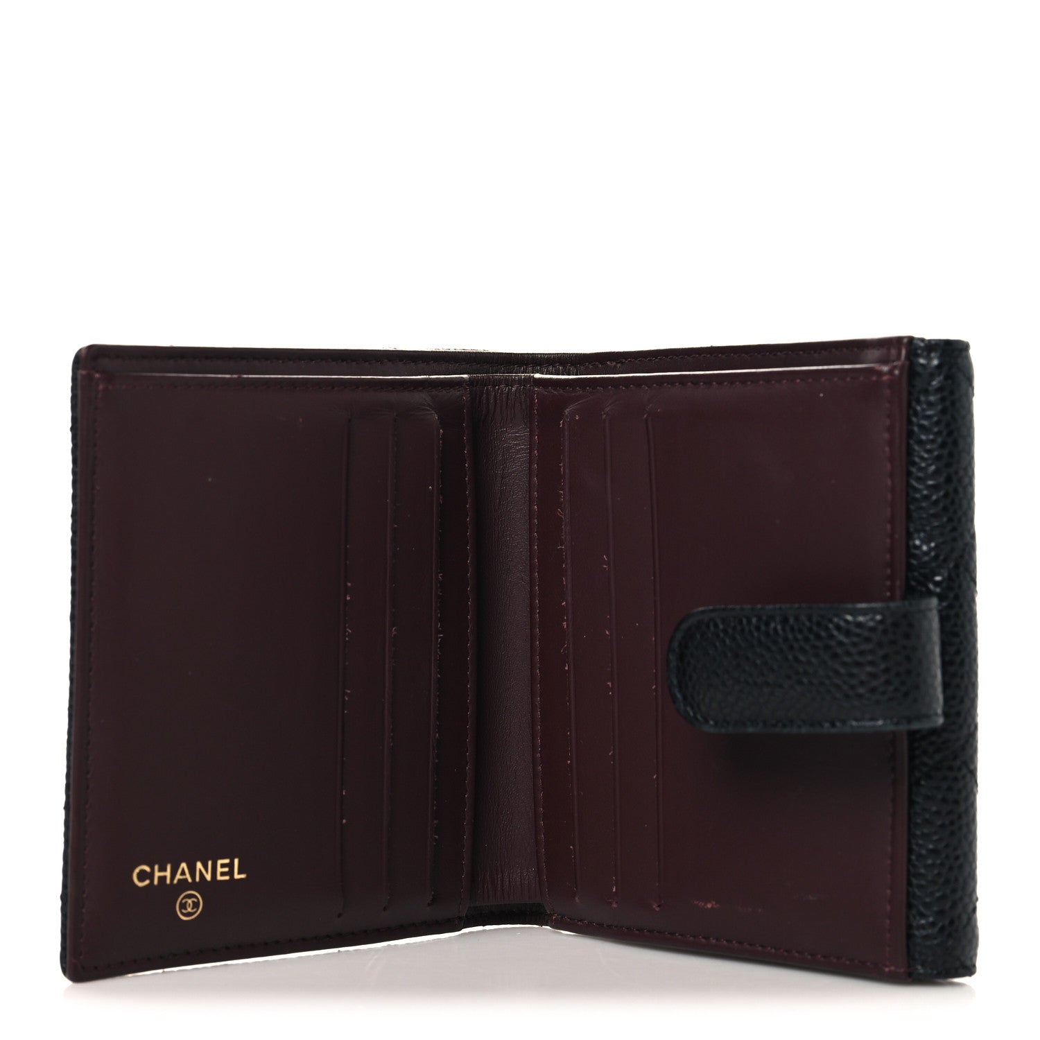 Caviar Quilted Compact French Flap Wallet Black