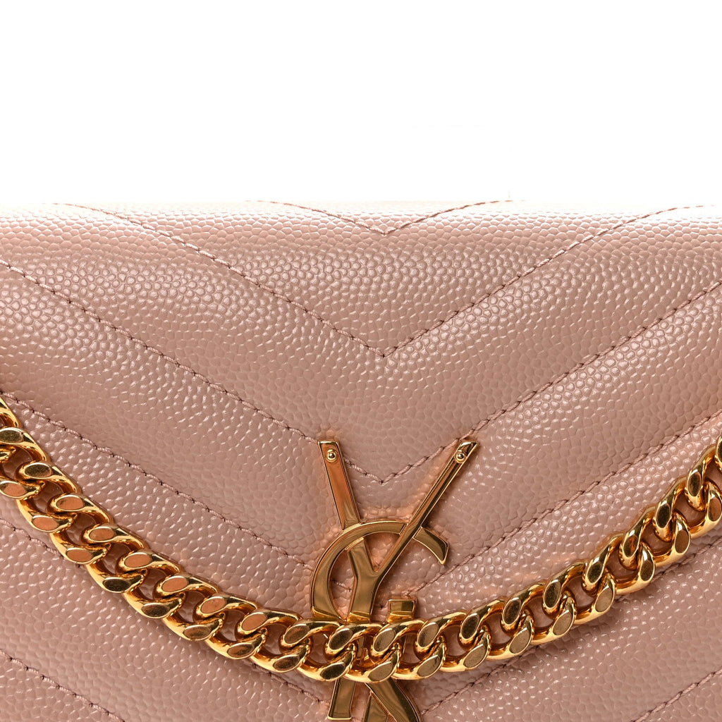 Grain De Poudre Matelasse Chevron Monogram Chain Wallet Pale Blush