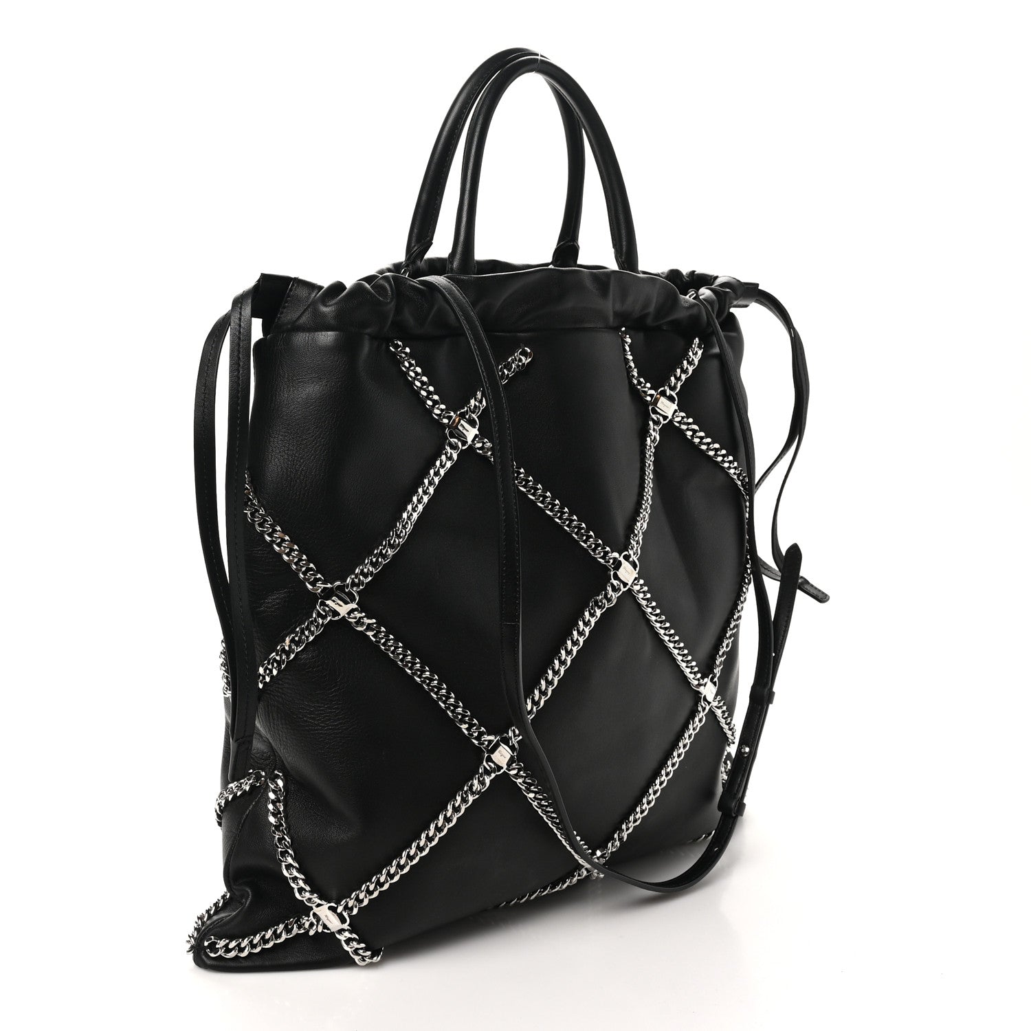 Nappa Chain Drawstring Shoulder Bag Black