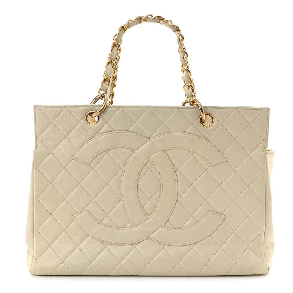 Caviar Quilted Timeless CC Shopping Tote White