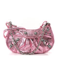 Metallic Agneau Arena Crystal Le Cagole Mini Purse With Chain Met Pink