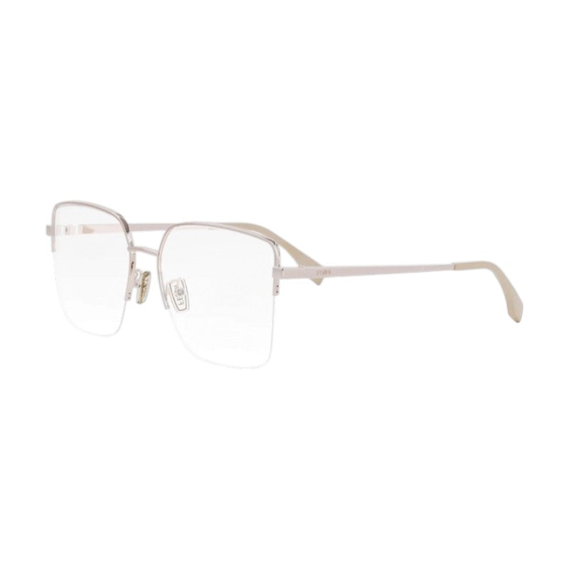 Fendi Eyeglasses Square Semi Rim, Gold Frame and Clear Demo Lens Lens FE50091U028
