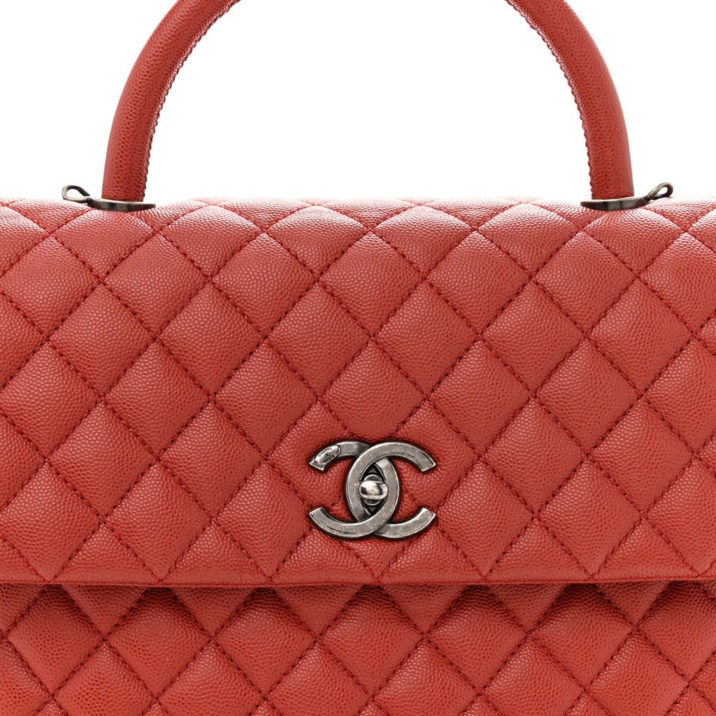 Caviar Quilted Medium Coco Handle Flap Dark Red