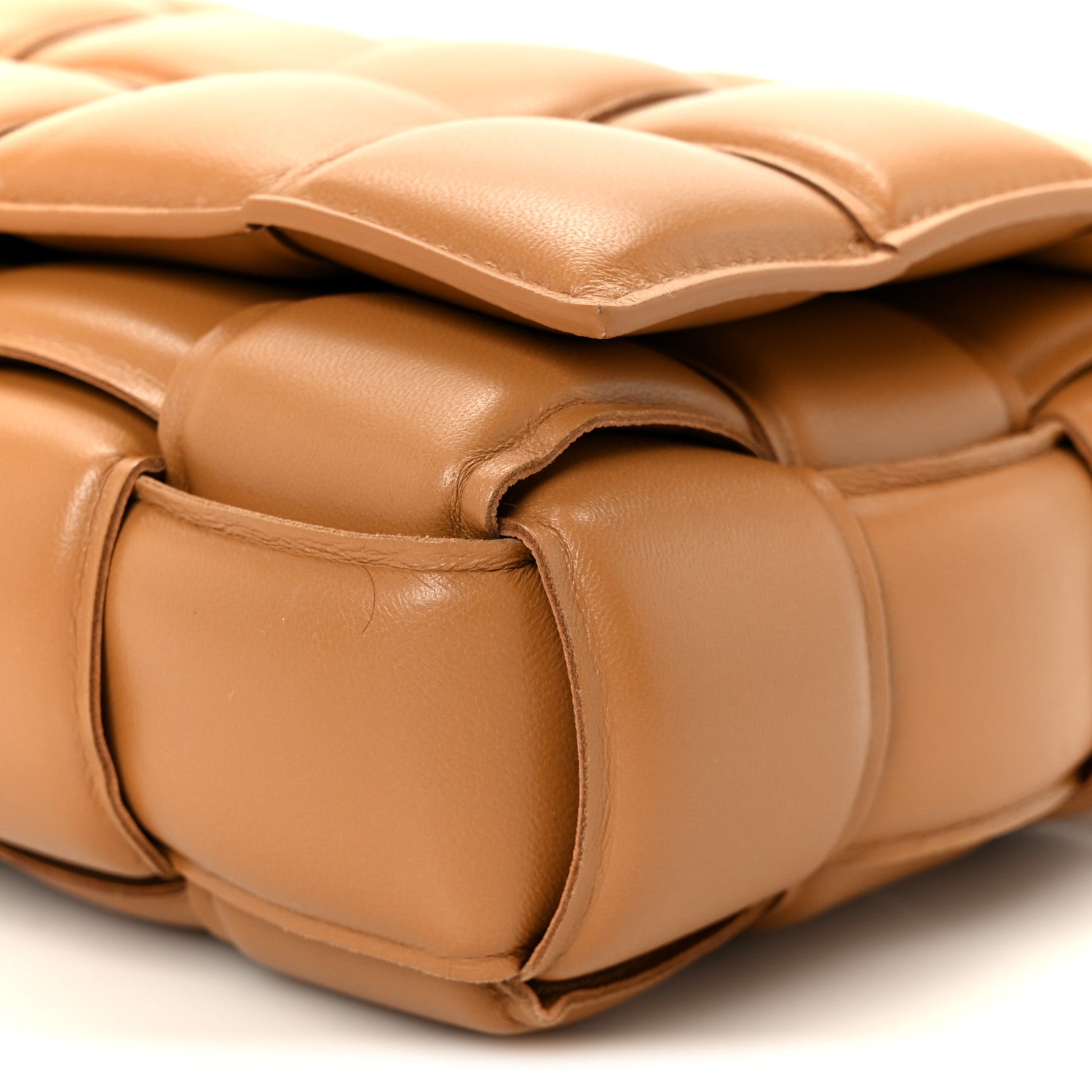 Nappa Maxi Intreccio Padded Cassette Crossbody Bag Caramel